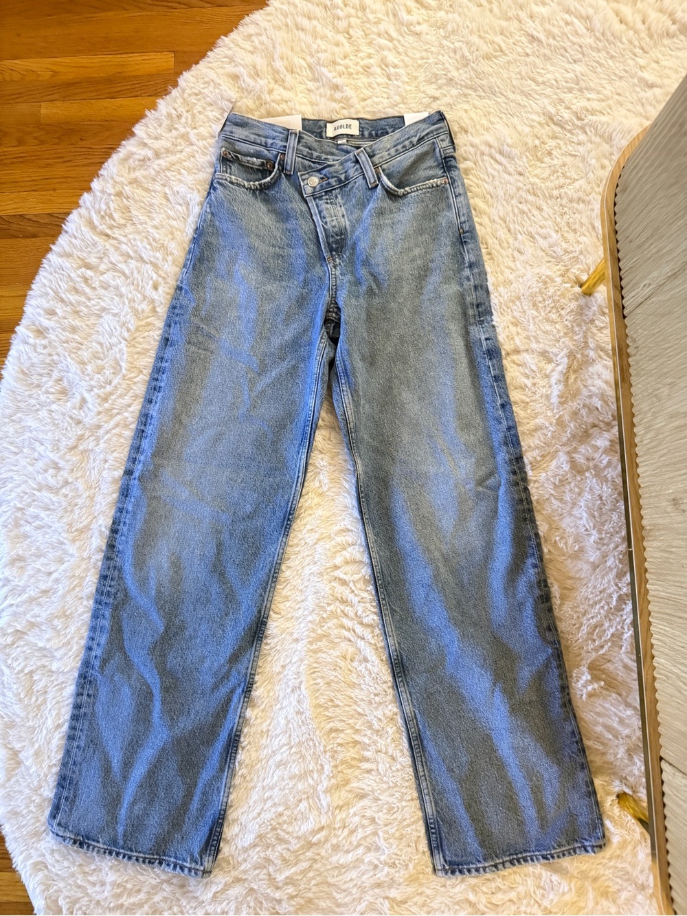 Agolde Women's Light Blue Criss Cross Straight-Leg Jeans